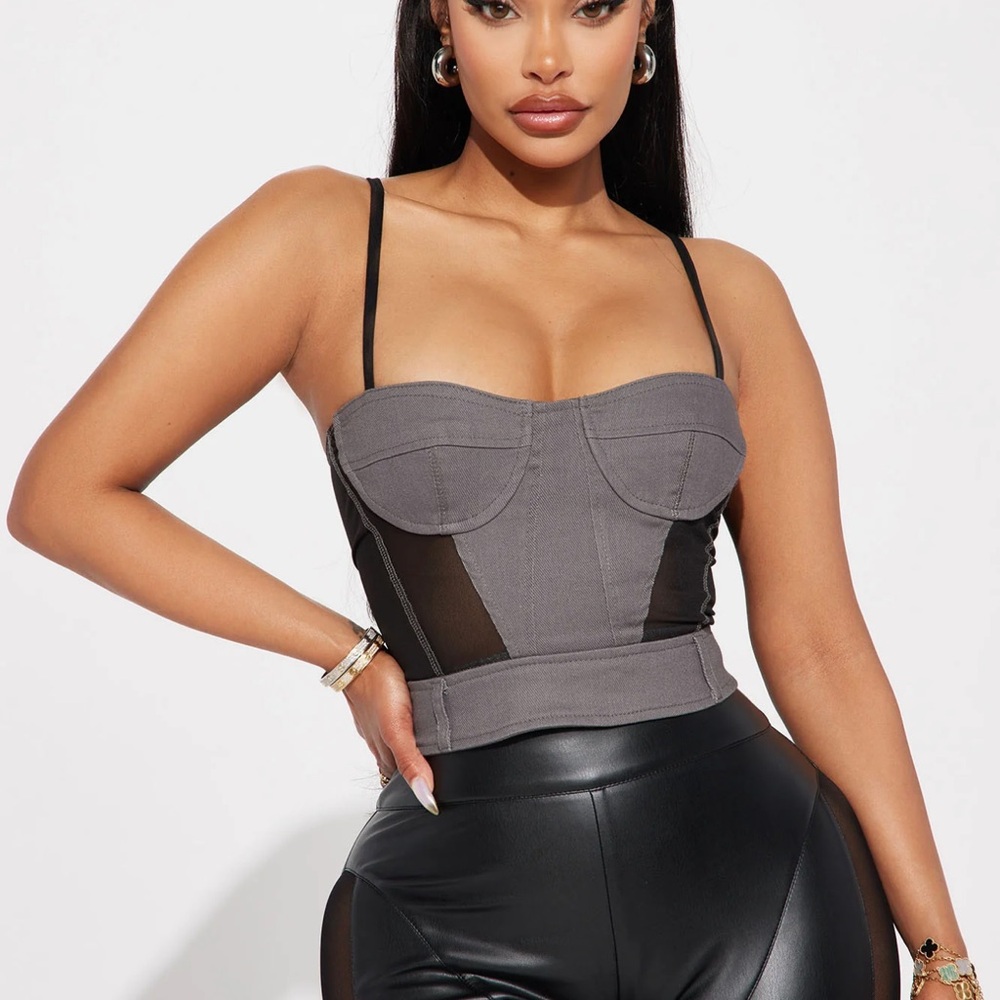 Fashion Nova Gray Mesh Corset Top